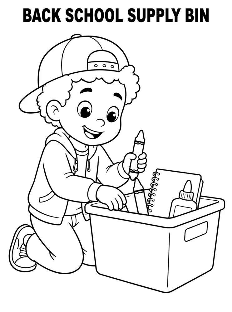 Back to School Supplies Back To School Supply Bin printable coloring page
