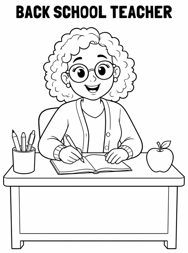 Back to School Supplies Back To School Teacher Desk printable coloring page