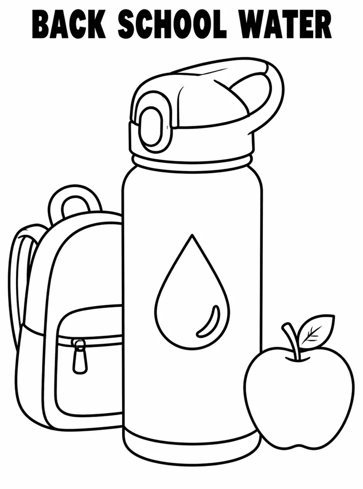 Back to School Supplies Back To School Water Bottle printable coloring page