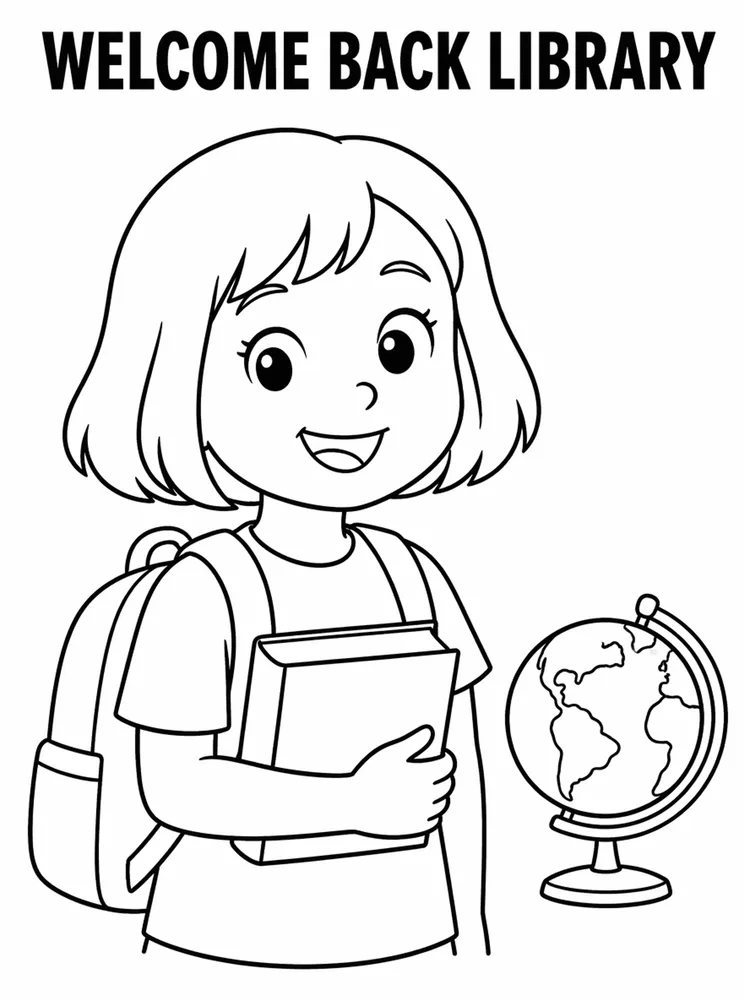 Welcome Back to School Welcome Back Library Sign printable coloring page