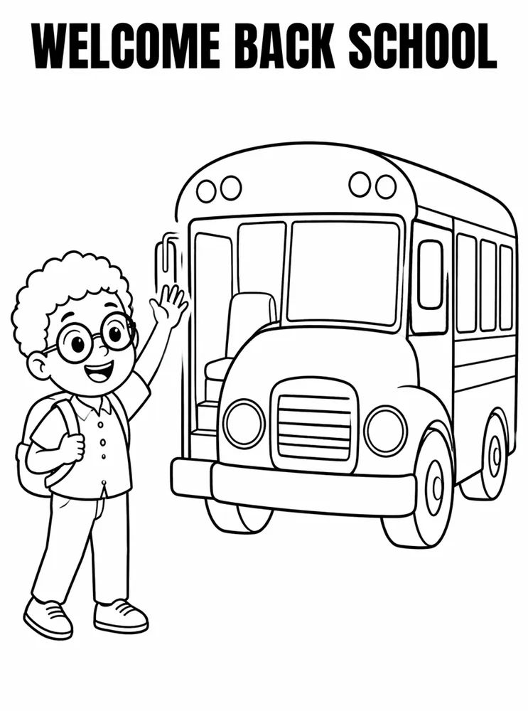 Welcome Back to School Welcome Back School Bus Arrival printable coloring page