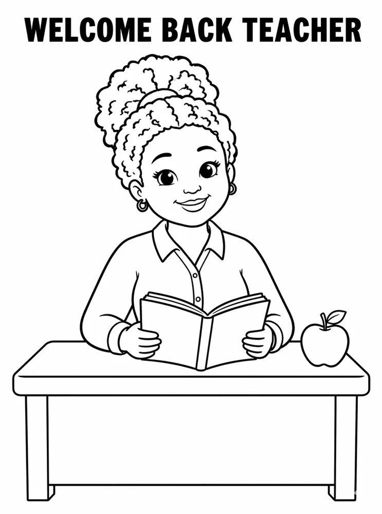 Welcome Back to School Welcome Back Teacher Desk printable coloring page