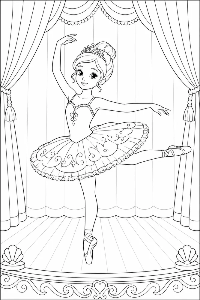 Ballerina Princess Ballerina princess curtain stage coloring page