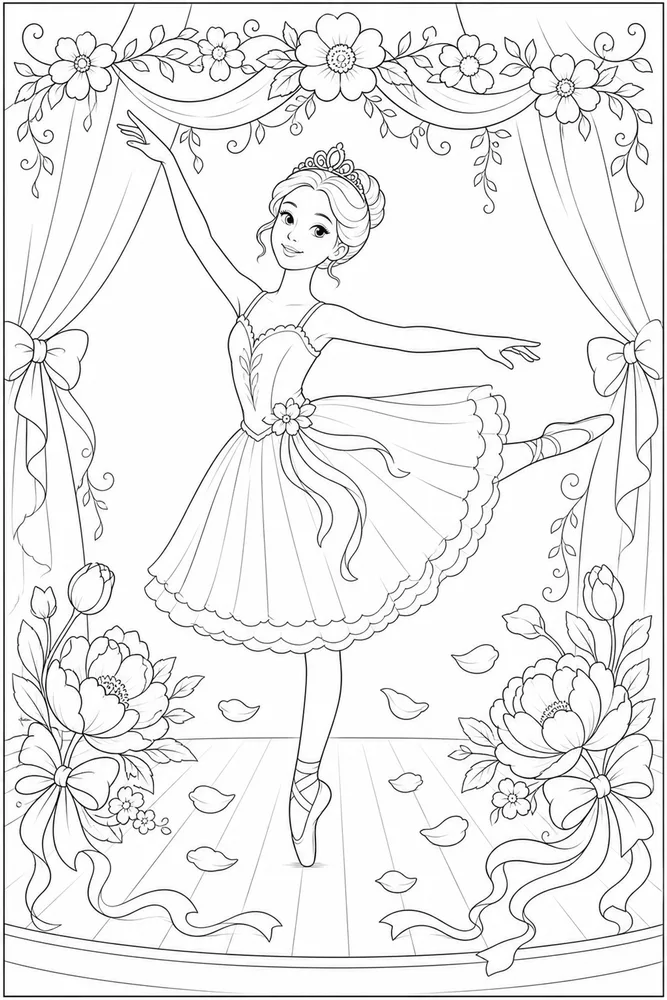 Ballerina Princess Ballerina princess flower recital coloring page