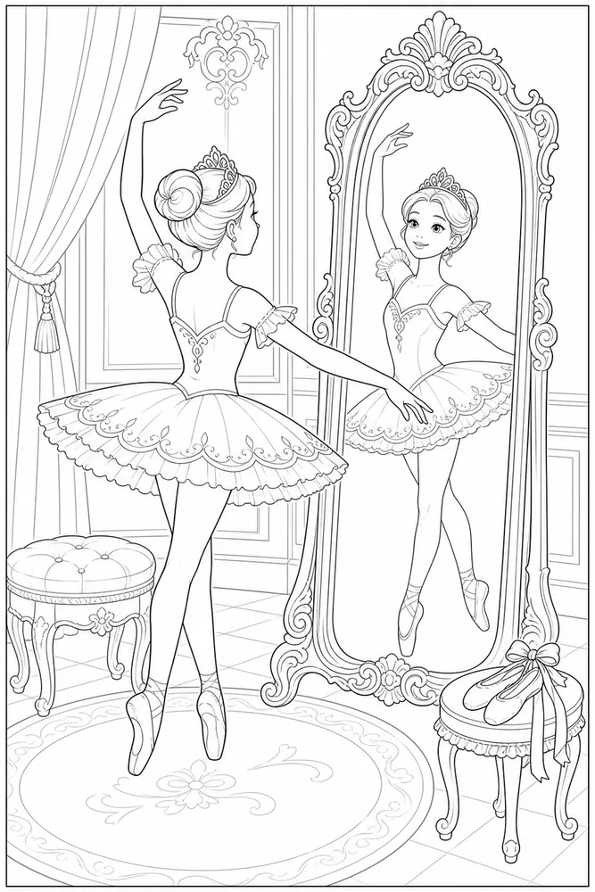 Ballerina Princess Ballerina princess mirror practice coloring page