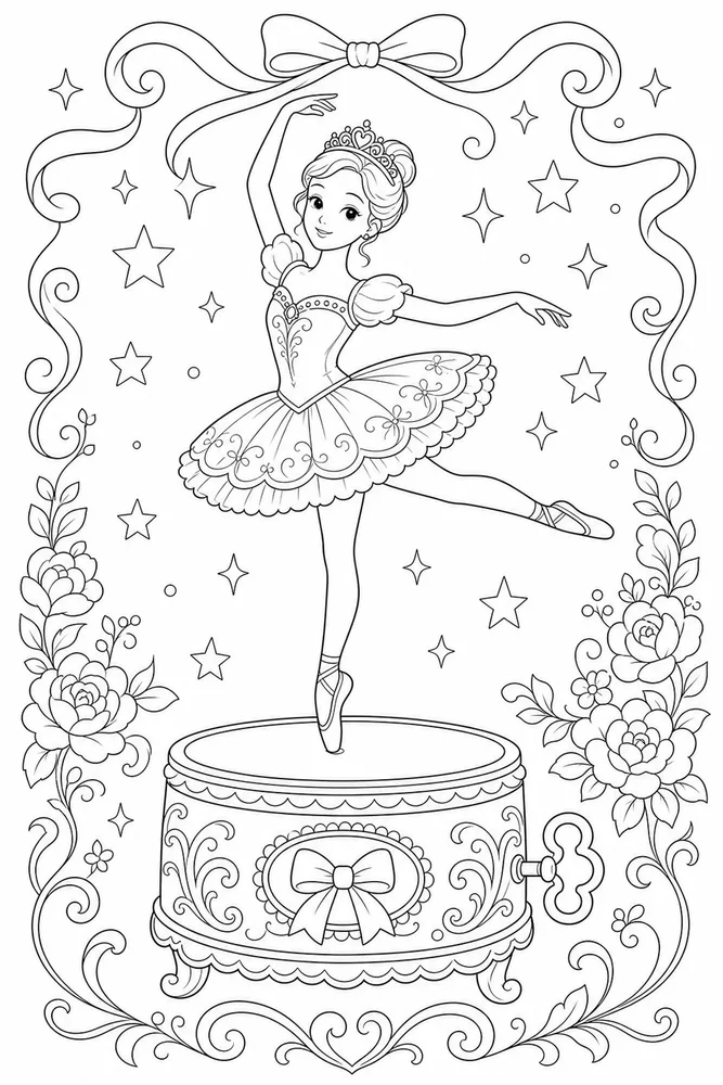 Ballerina Princess Ballerina princess music box scene coloring page