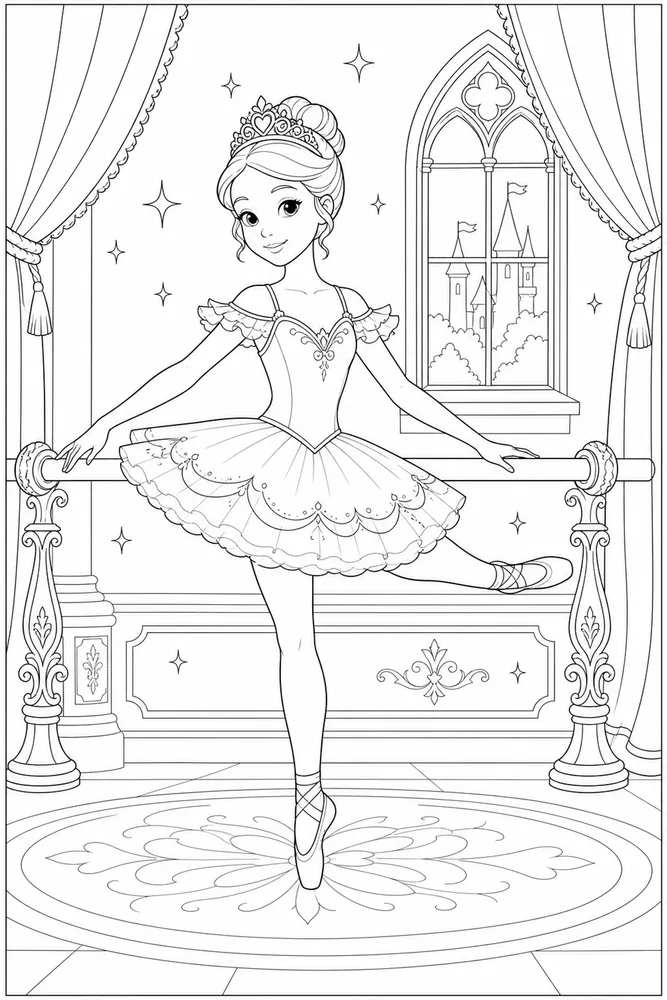 Ballerina Princess Ballerina princess practice barre coloring page