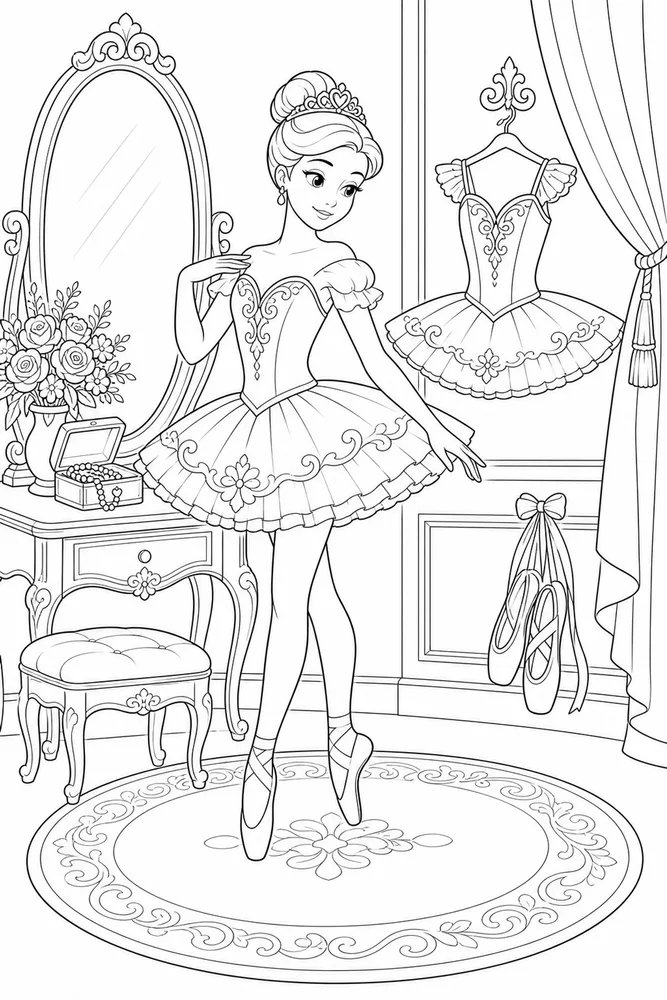 Ballerina Princess Ballerina princess tutu dressing room coloring page