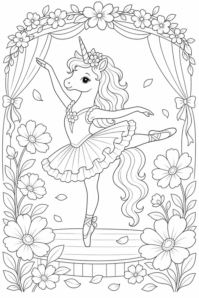Ballerina Unicorn Ballerina unicorn flower recital coloring page