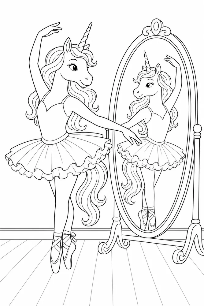 Ballerina Unicorn Ballerina unicorn mirror practice coloring page