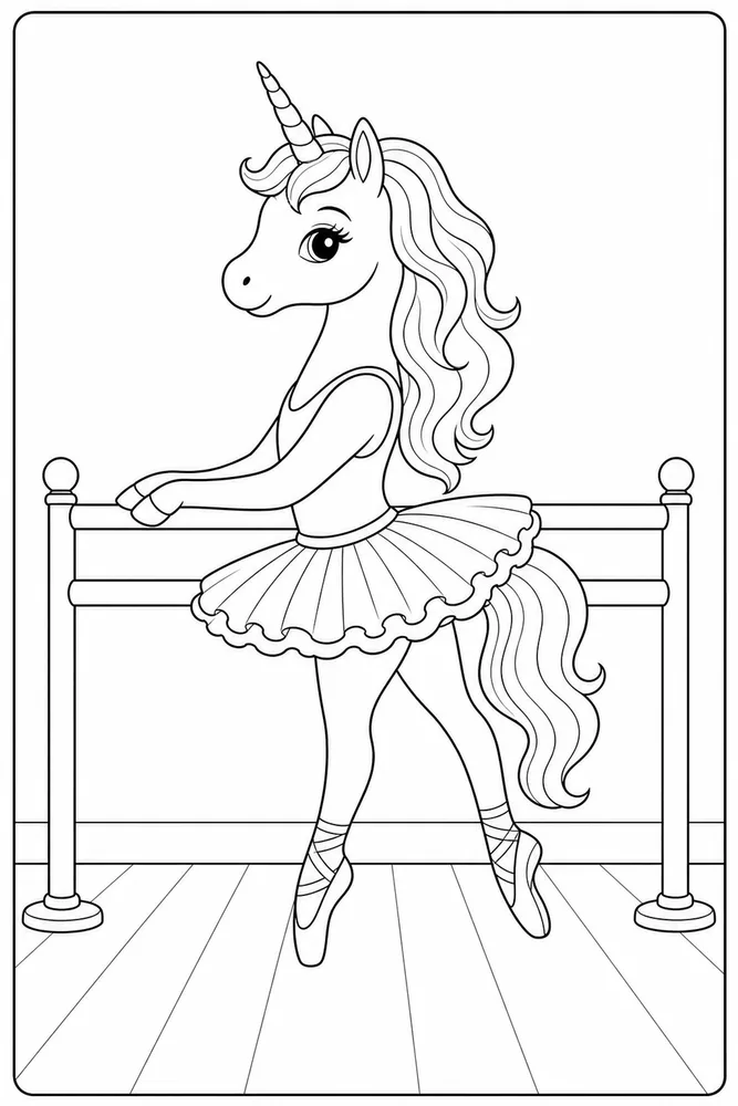 Ballerina Unicorn Ballerina unicorn practice barre coloring page