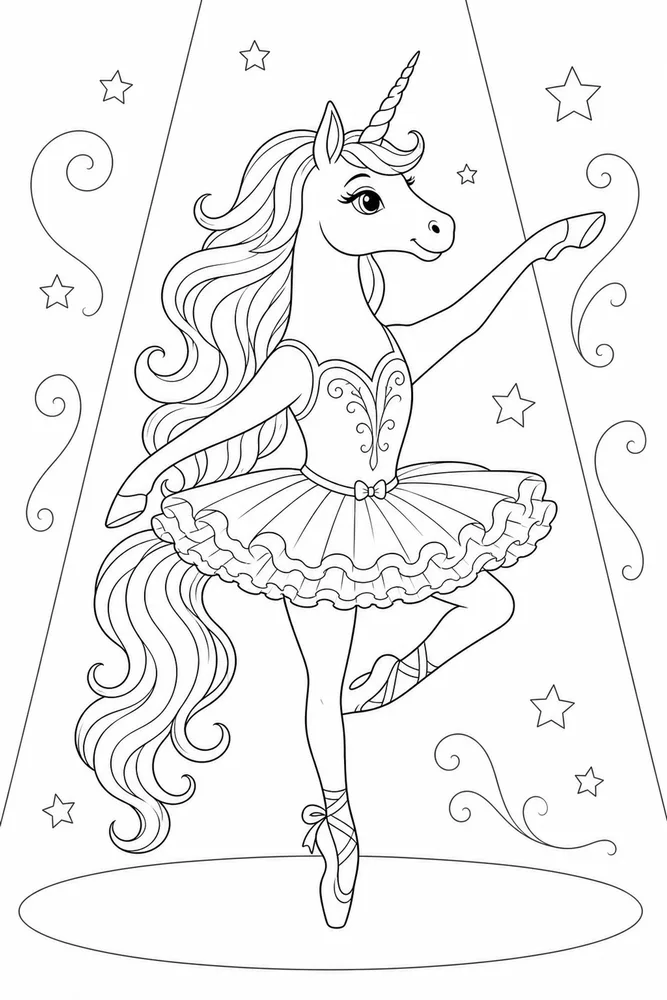 Ballerina Unicorn Ballerina unicorn spotlight pose coloring page