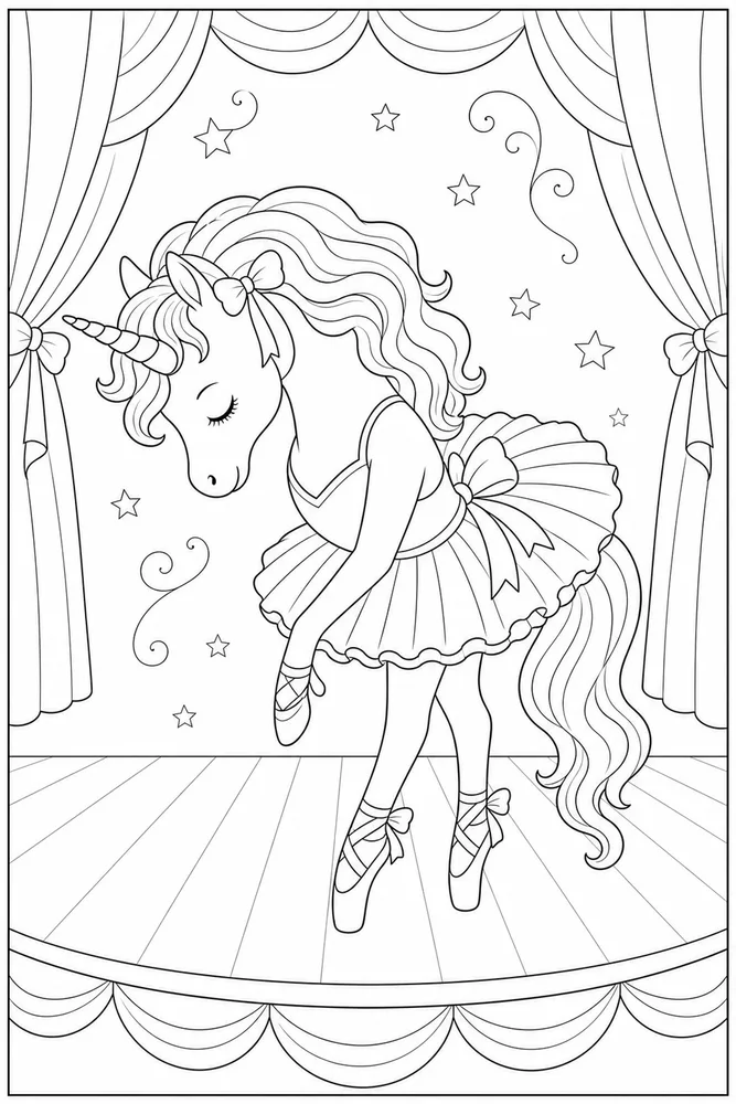 Ballerina Unicorn Ballerina unicorn stage bow coloring page