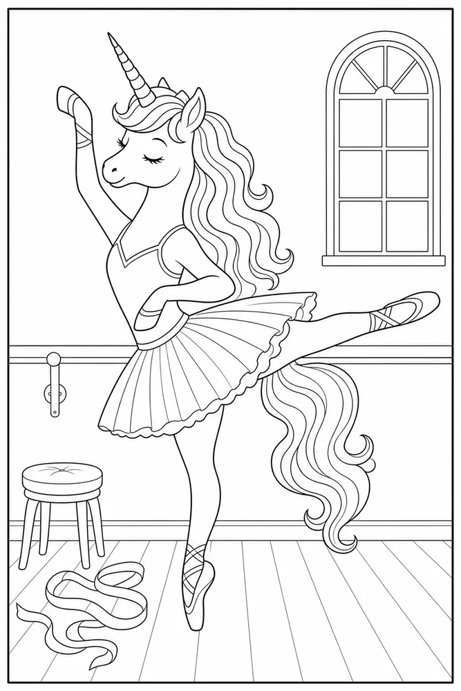 Ballerina Unicorn Coloring Pages preview: Ballerina Unicorn Ballerina unicorn studio pose coloring page