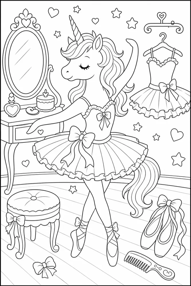 Ballerina Unicorn Ballerina unicorn tutu dressing room coloring page