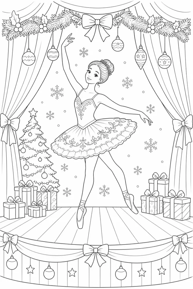Christmas Ballerina Christmas ballerina curtain stage coloring page