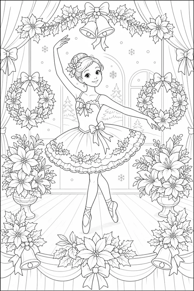 Christmas Ballerina Christmas ballerina flower recital coloring page
