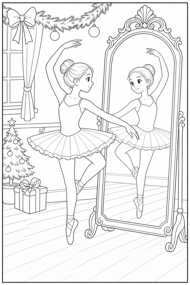 Christmas Ballerina Christmas ballerina mirror practice coloring page