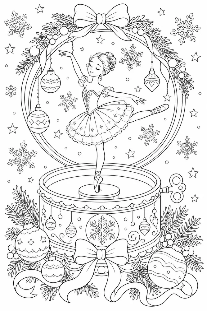 Christmas Ballerina Christmas ballerina music box scene coloring page