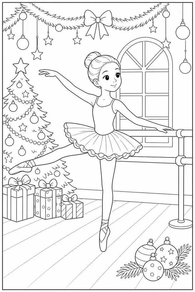 Christmas Ballerina Christmas ballerina practice barre coloring page