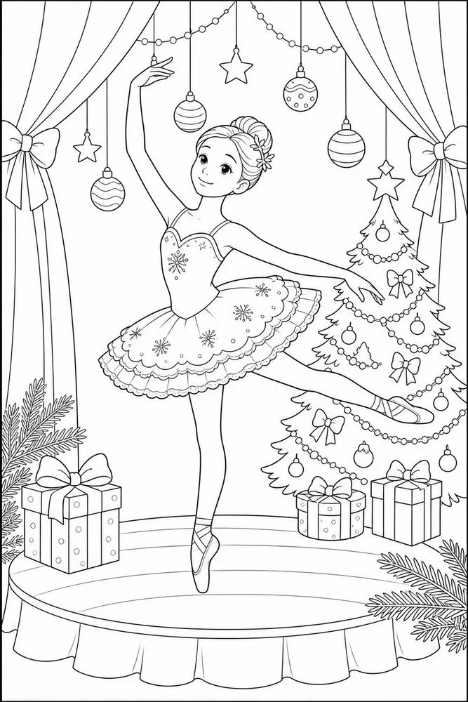 Christmas Ballerina Christmas ballerina spotlight pose coloring page