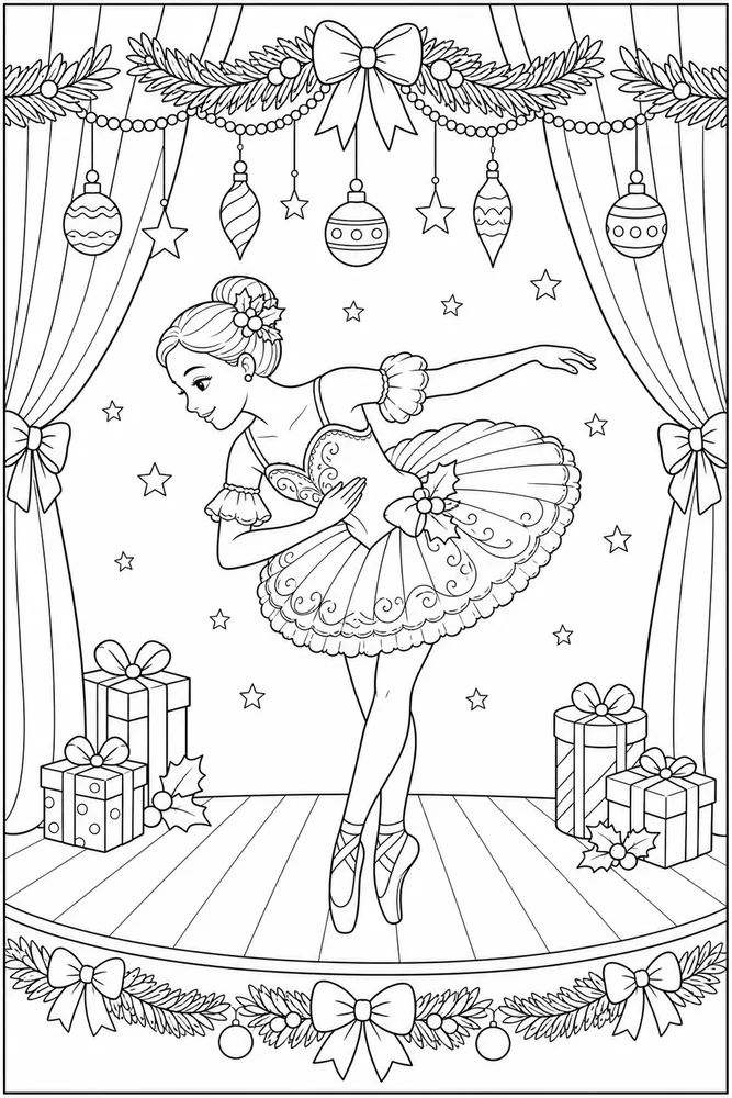 Christmas Ballerina Christmas ballerina stage bow coloring page