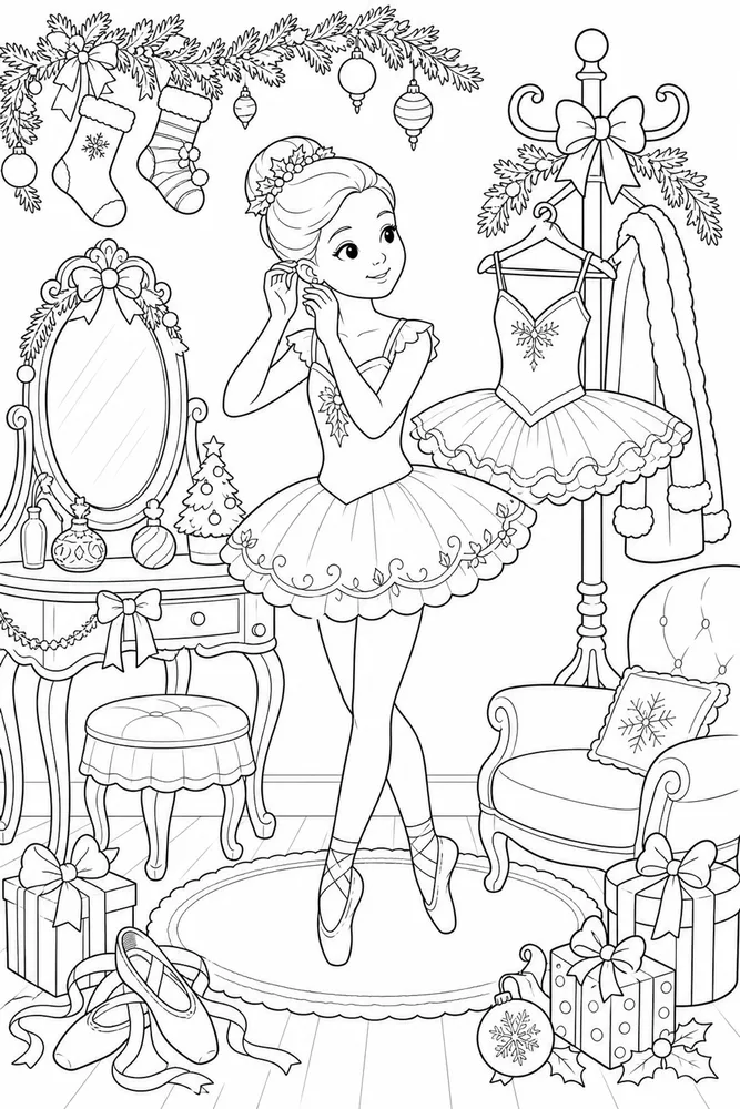 Christmas Ballerina Christmas ballerina tutu dressing room coloring page