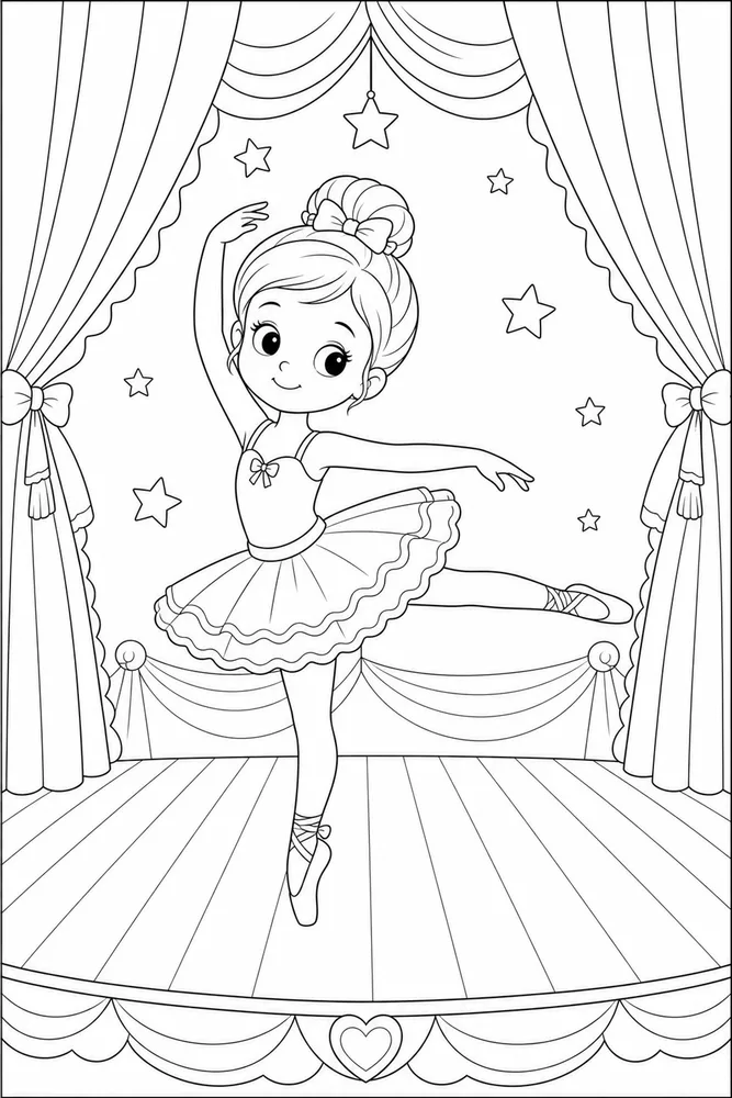 Cute Ballerina Cute ballerina curtain stage coloring page