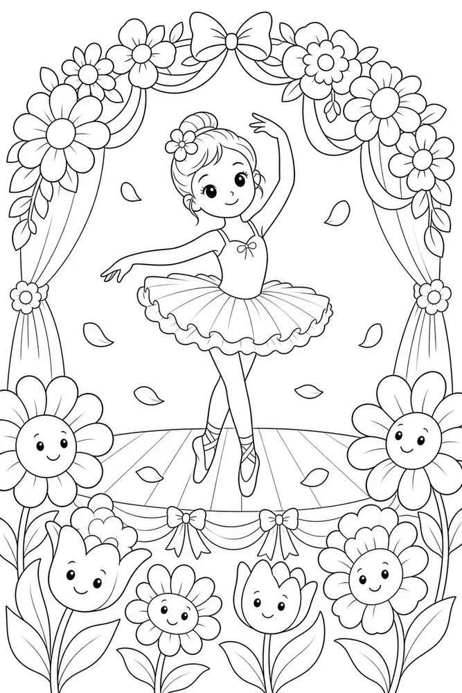 Cute Ballerina Cute ballerina flower recital coloring page