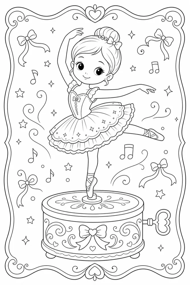 Cute Ballerina Cute ballerina music box scene coloring page