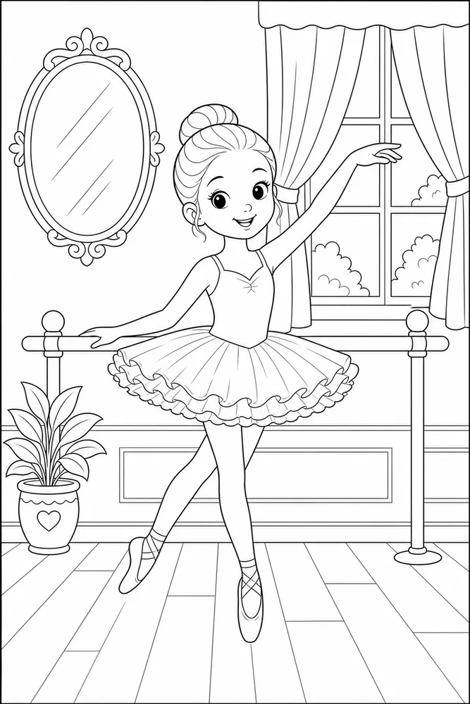 Cute Ballerina Cute ballerina practice barre coloring page