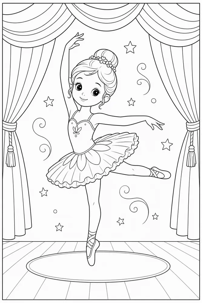 Cute Ballerina Cute ballerina spotlight pose coloring page