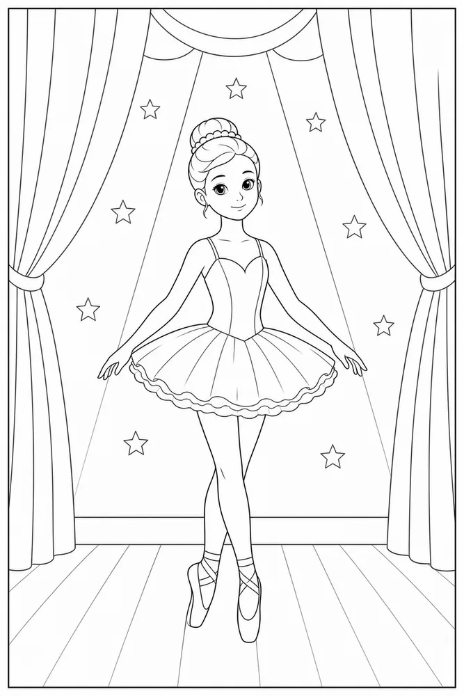 Easy Ballerina Easy ballerina curtain stage coloring page