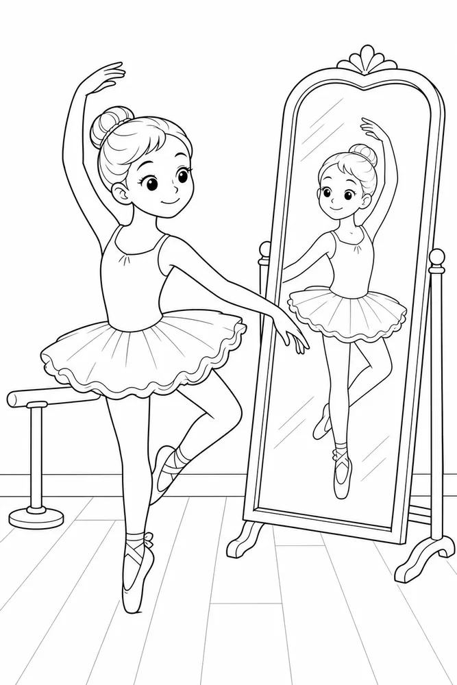Easy Ballerina Easy ballerina mirror practice coloring page