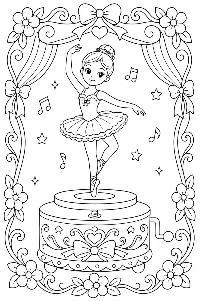 Easy Ballerina Easy ballerina music box scene coloring page