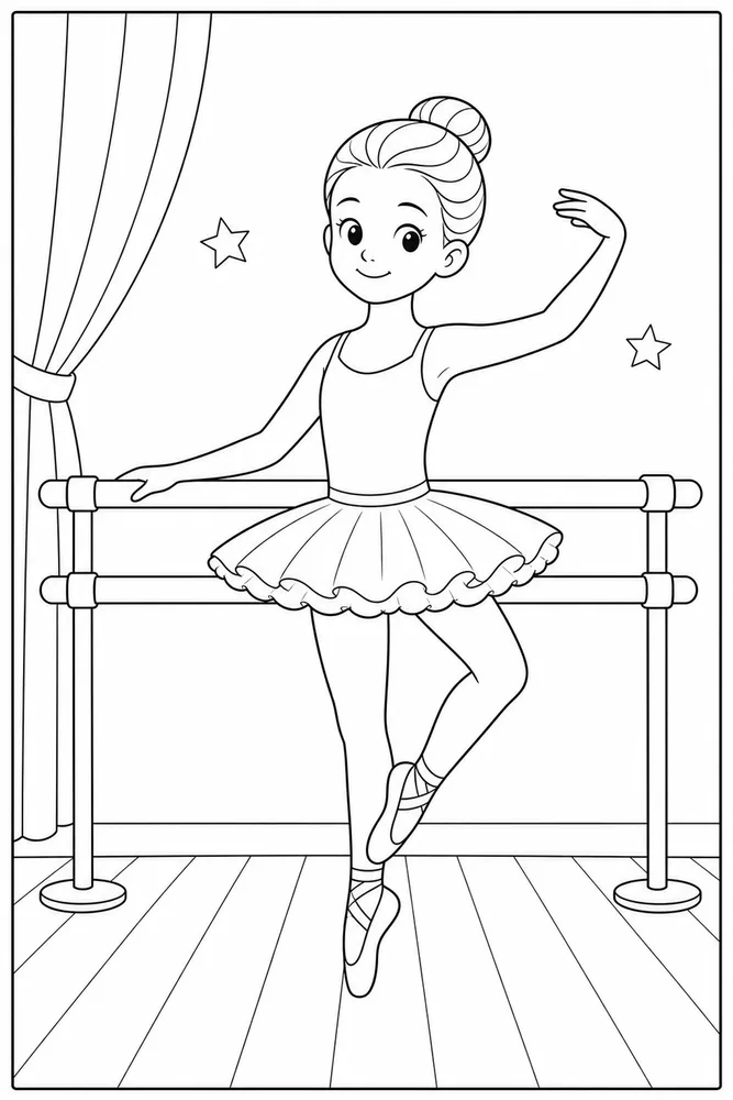 Easy Ballerina Easy ballerina practice barre coloring page