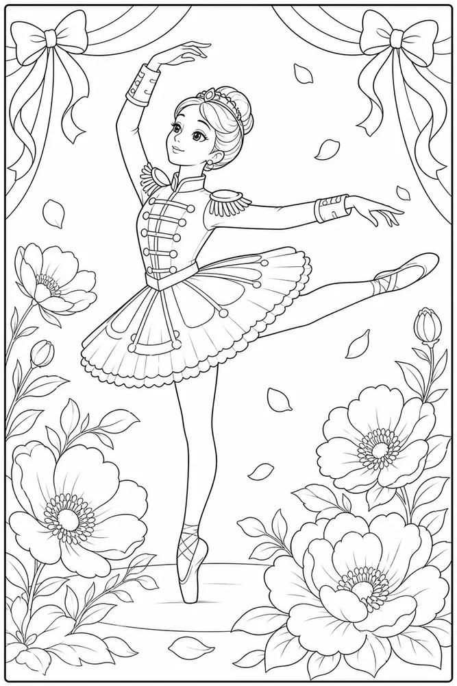 Nutcracker Ballerina Nutcracker ballerina flower recital coloring page