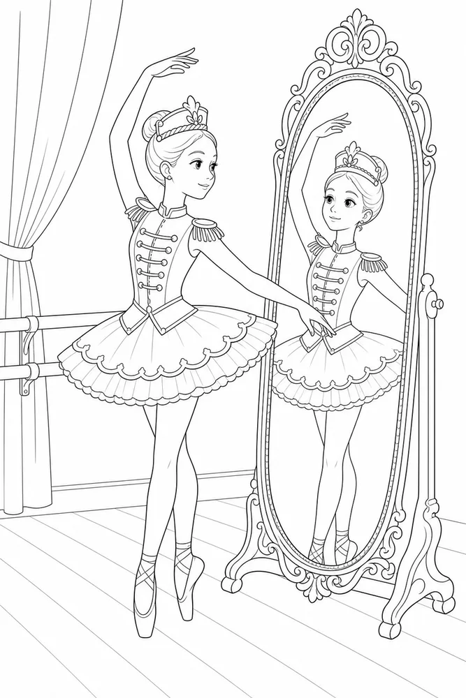 Nutcracker Ballerina Nutcracker ballerina mirror practice coloring page