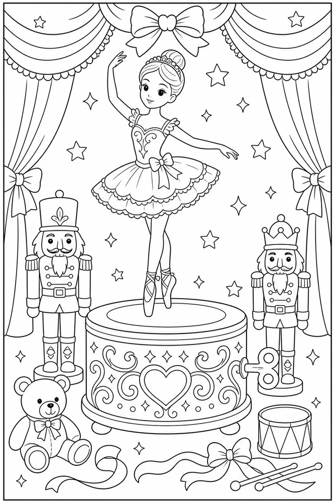 Nutcracker Ballerina Nutcracker ballerina music box scene coloring page