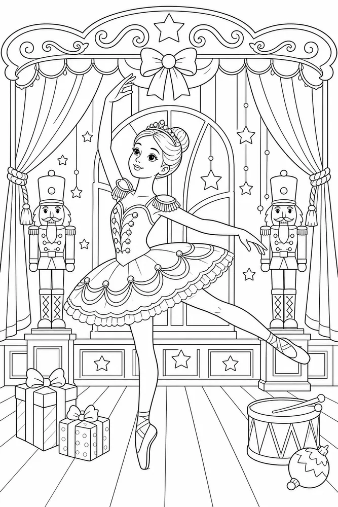 Nutcracker Ballerina Nutcracker ballerina spotlight pose coloring page