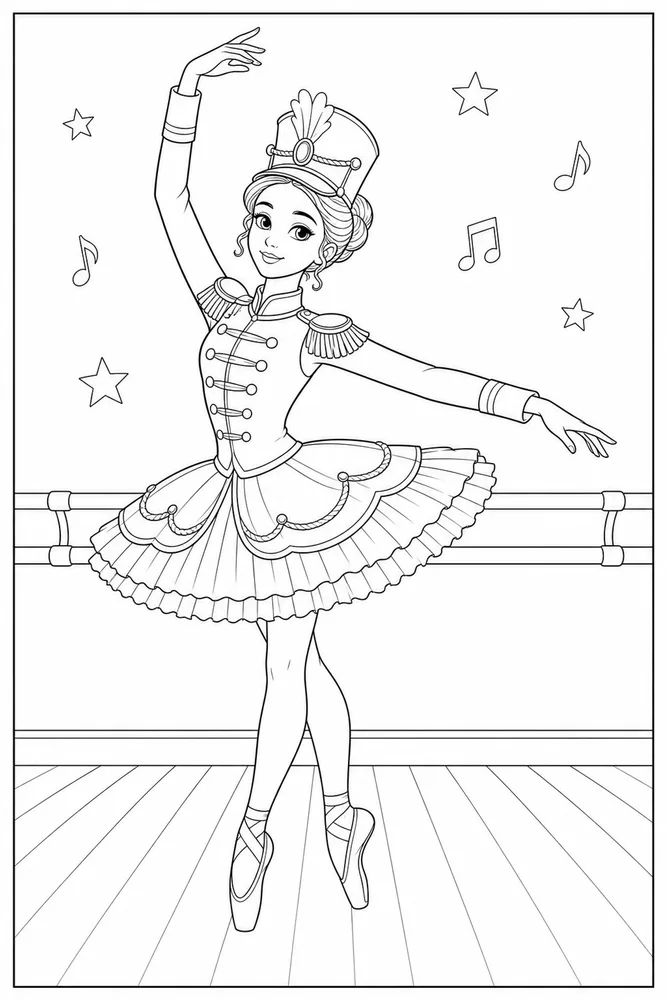 Nutcracker Ballerina Coloring Pages preview: Nutcracker Ballerina Nutcracker ballerina studio pose coloring page