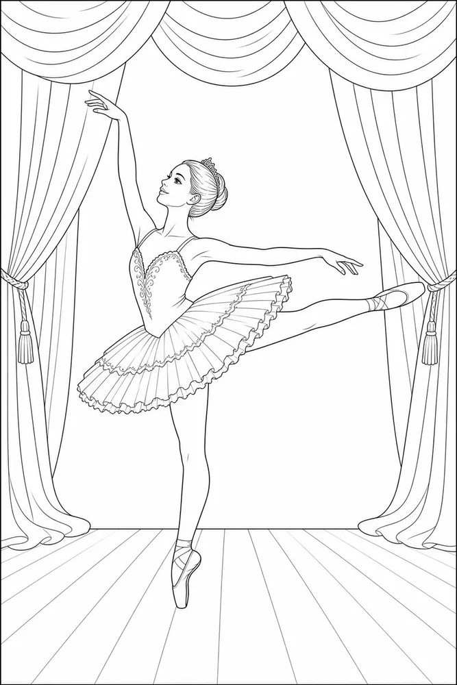 Realistic Ballerina Realistic ballerina curtain stage coloring page