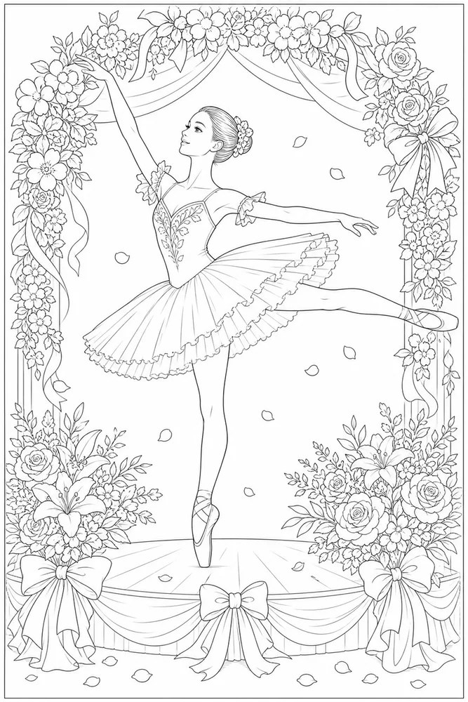 Realistic Ballerina Realistic ballerina flower recital coloring page