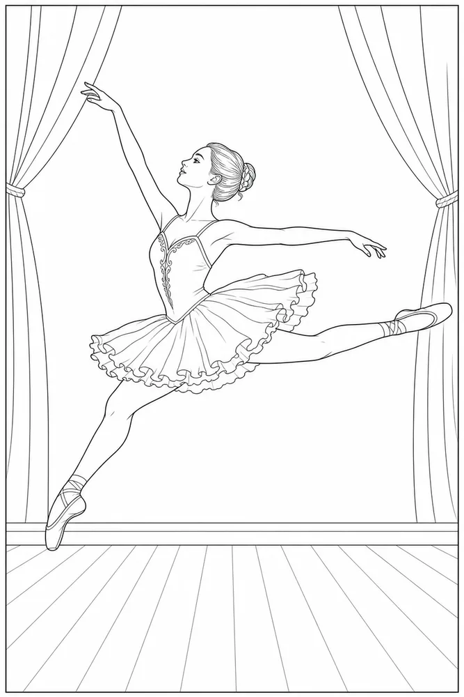 Realistic Ballerina Realistic ballerina gentle leap coloring page