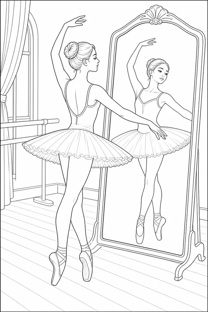 Realistic Ballerina Realistic ballerina mirror practice coloring page