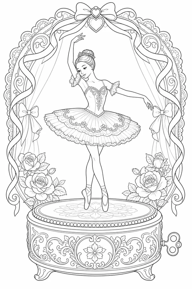 Realistic Ballerina Realistic ballerina music box scene coloring page