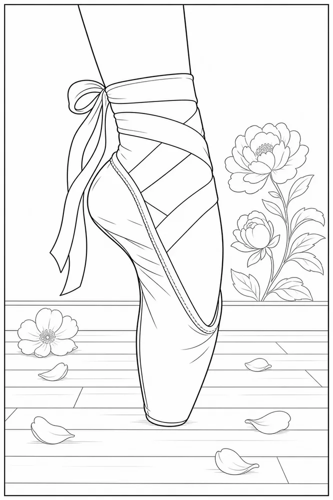 Realistic Ballerina Realistic ballerina slipper close up coloring page