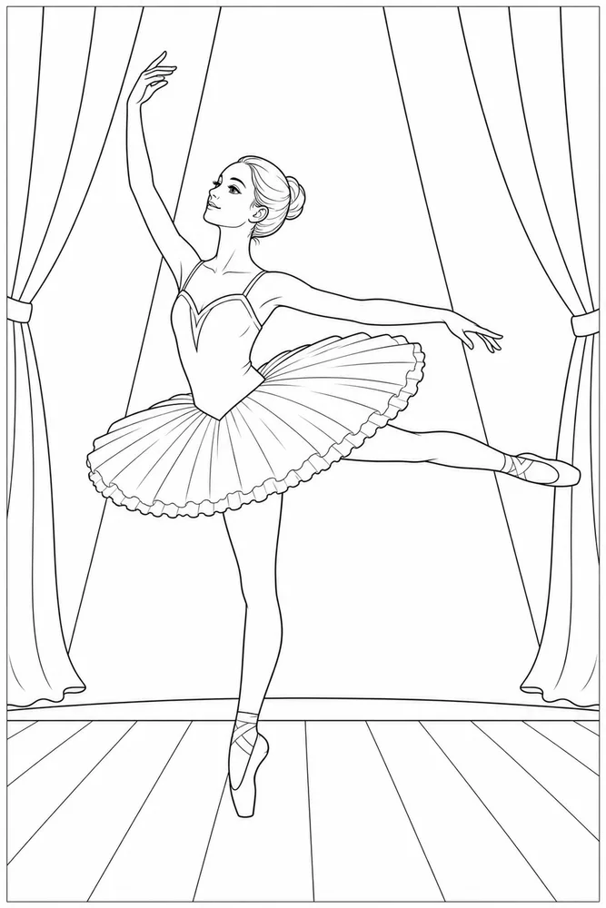 Realistic Ballerina Realistic ballerina spotlight pose coloring page