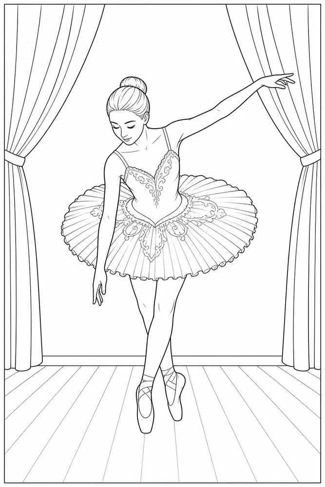 Realistic Ballerina Realistic ballerina stage bow coloring page