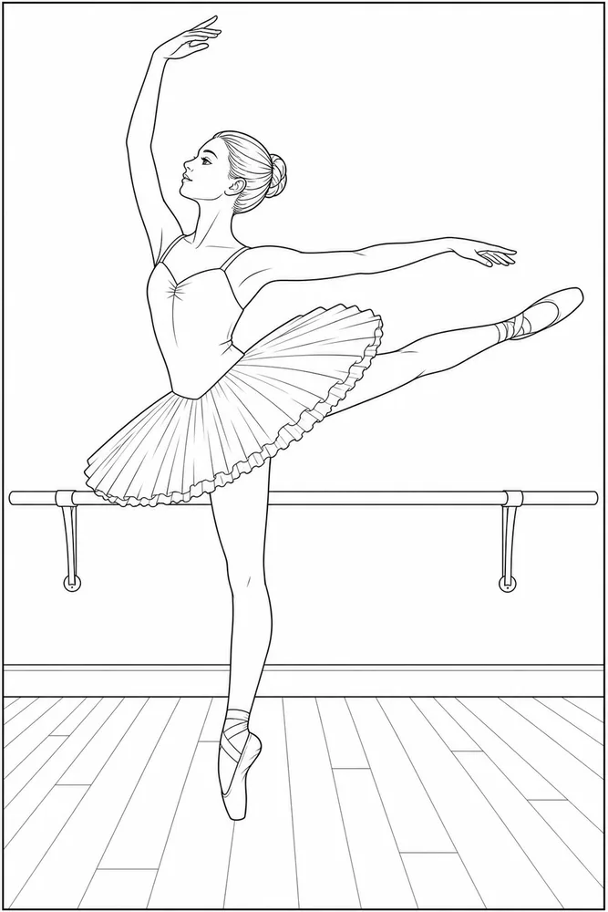 Realistic Ballerina Realistic ballerina studio pose coloring page